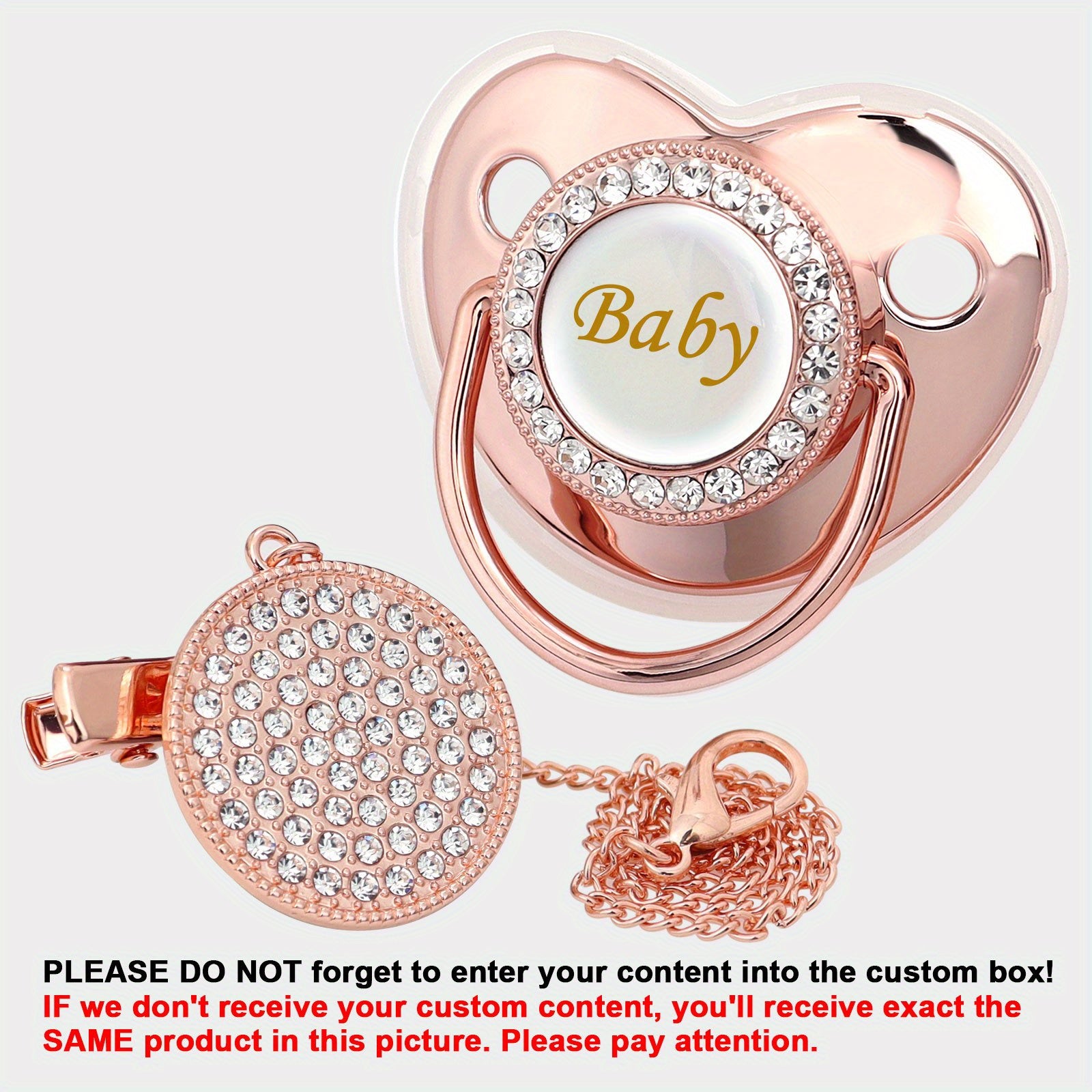 Personalized Glitter Crystal Pacifier & Clip with Name for Baby Gift