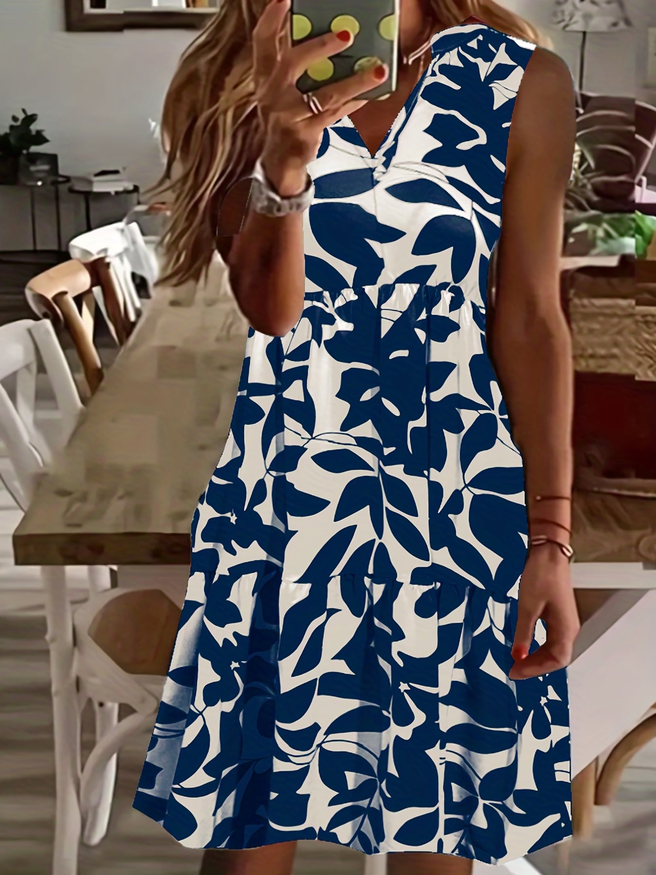 Floral Print Notched Neck Dress Casual Sleeveless Tank Dress