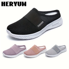 Women's Breathable Knit Mule Sneakers Lightweight Slip On Shoes