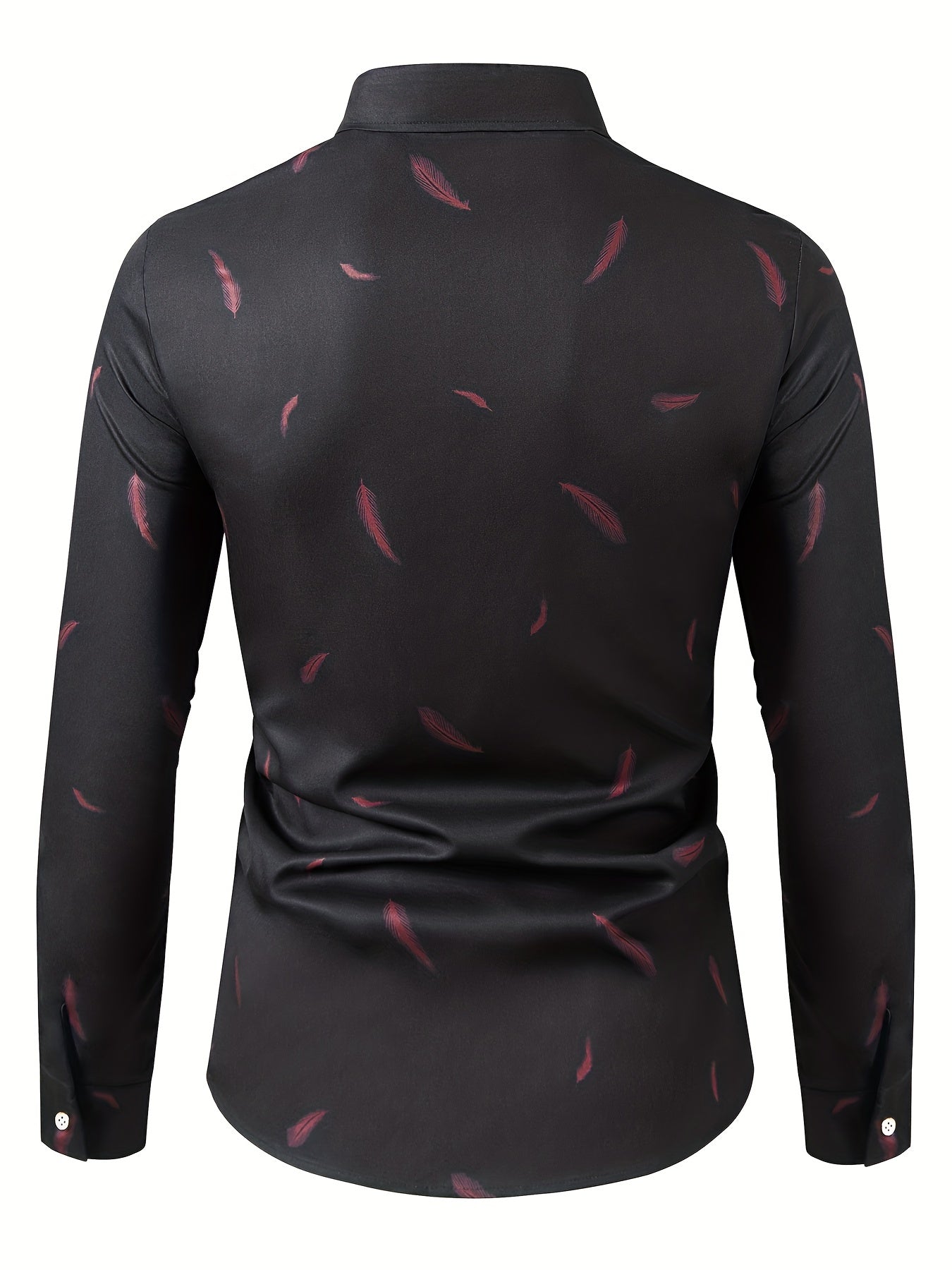 Feather Full Body Print Men's Button Up Long Sleeve Shirt