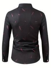 Feather Full Body Print Men's Button Up Long Sleeve Shirt