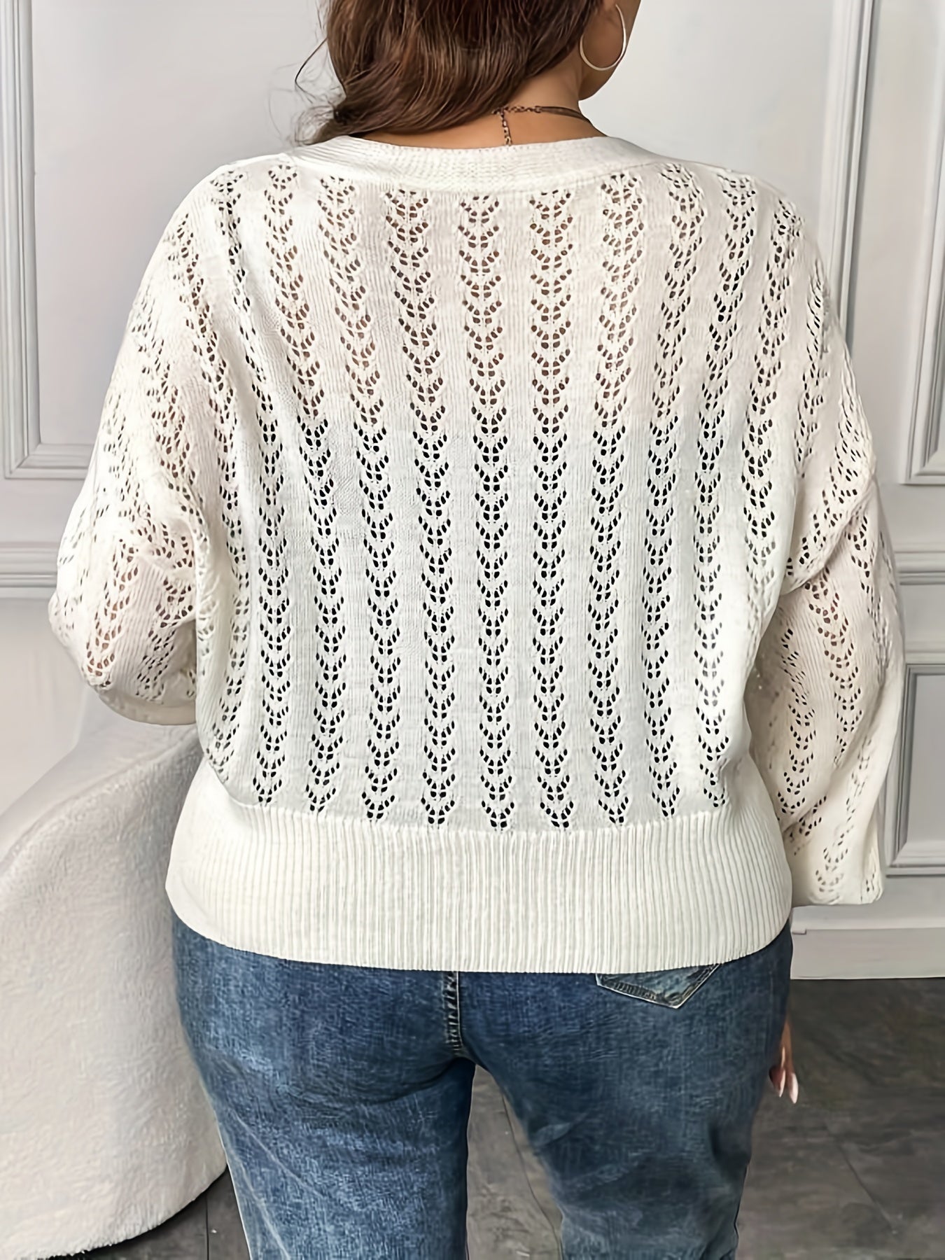 Women's Plus Solid Button Up Lantern Sleeve Open Front Cardigan