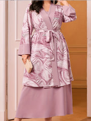Women's Plus Marble Print Cardigan & Cami Maxi Dress Set