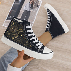 Mysterious Planet Print Plush Lined Thermal Chunky Canvas Sneakers