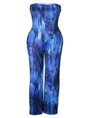 Sexy Tie Dye Tube Jumpsuit with Tie Back