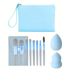 8pcs Makeup Bag and Tool Set Waterproof Portable with Brushes and Wet/Dry Makeup