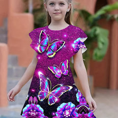 Butterfly Graphic Dress Girls Short Sleeve Summer Party Gift
