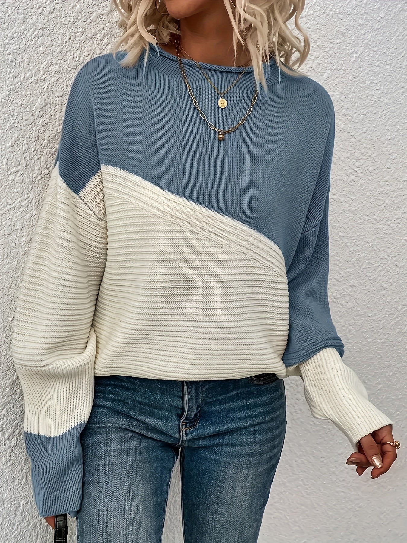 Colorblock Lantern Sleeve Sweater
