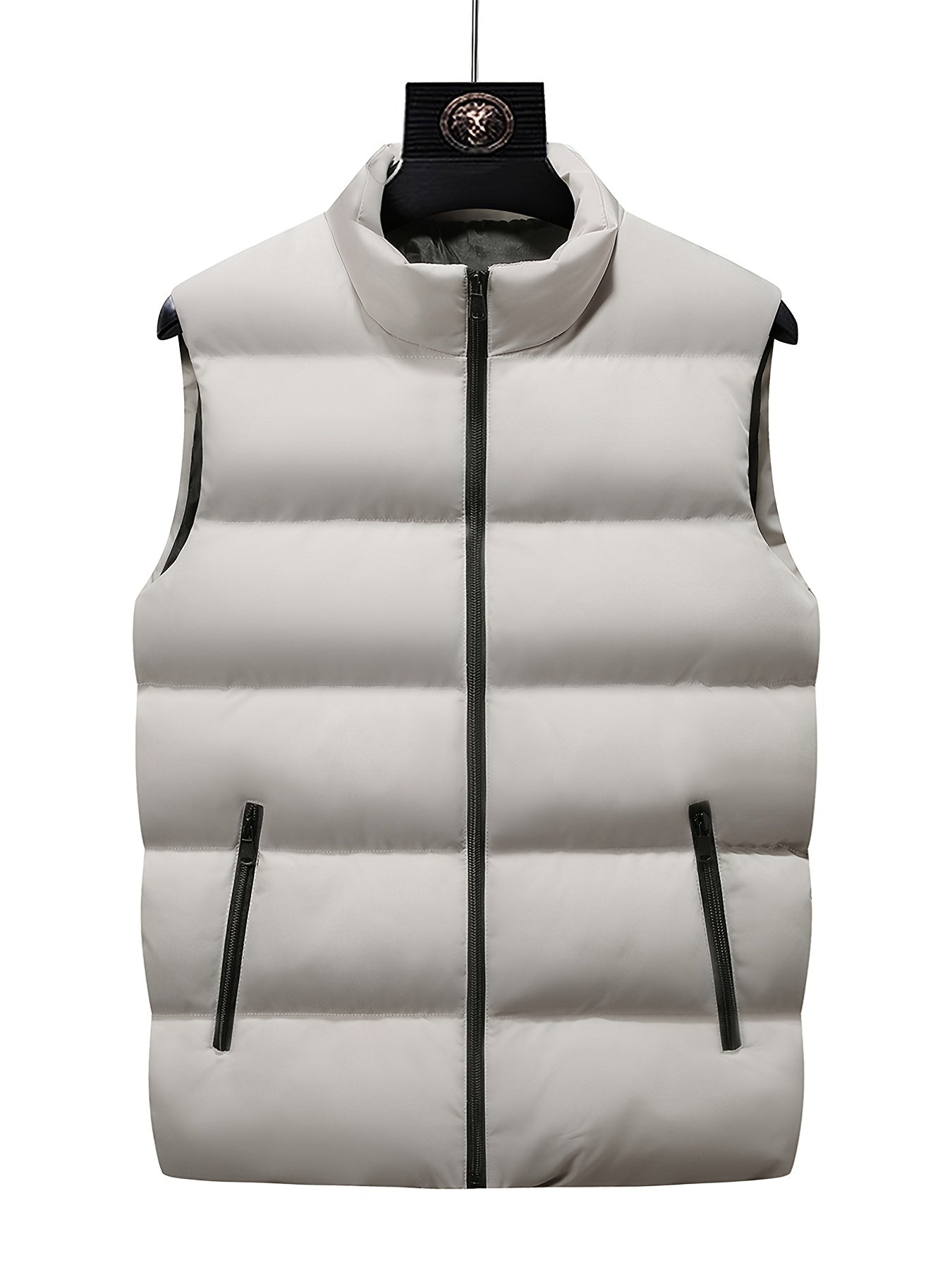 Men's Sleeveless Cotton Padded Jacket Winter Stand Collar Faux Down Zip Vest
