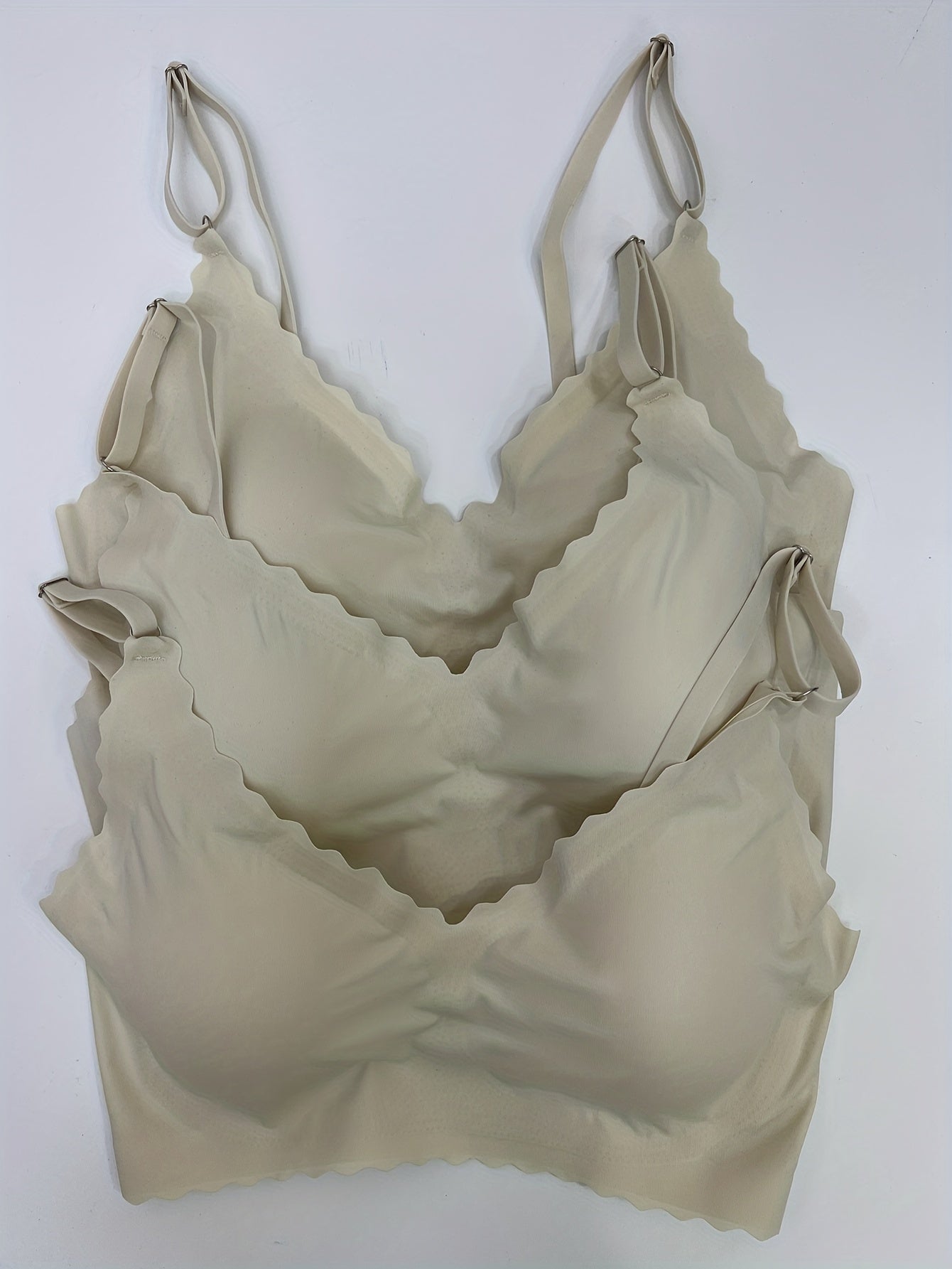 3pcs Seamless Wireless Bras Scallop Trim Intimates Bra Women's Lingerie