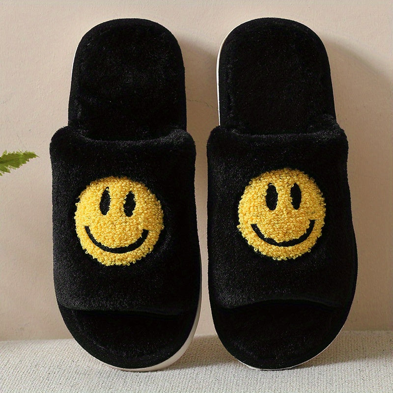 Women's Smile Face Pattern Slippers Casual Slip On Plush Shoes
