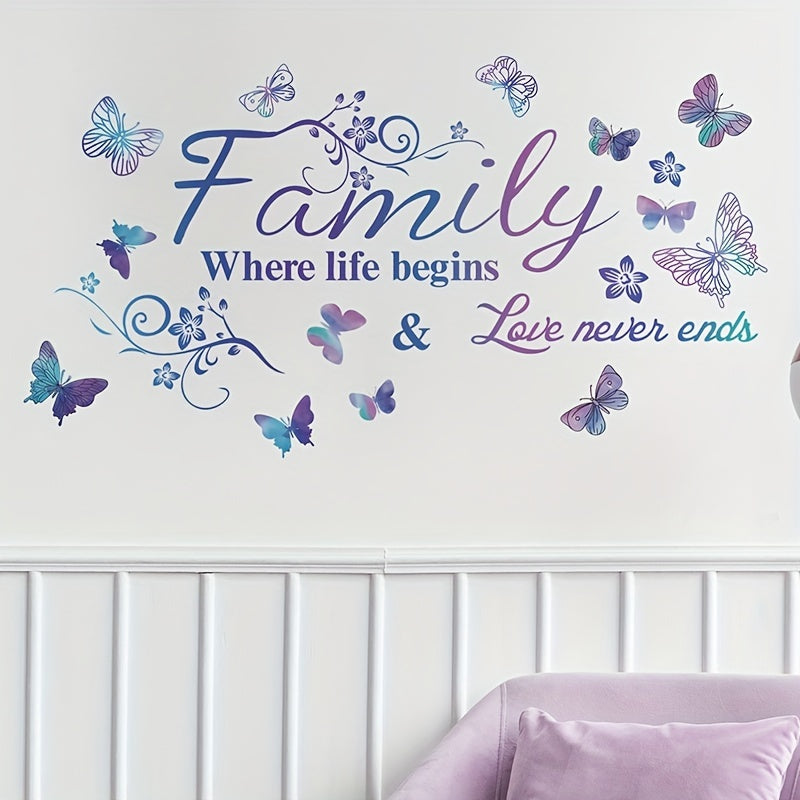 Purple Family Slogan Butterfly Wall Sticker Home Decoration PVC Self-adhesive