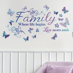 Purple Family Slogan Butterfly Wall Sticker Home Decoration PVC Self-adhesive