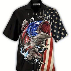 Men's 3D Fish Print Bowling Shirt Short Sleeve Summer Casual Button Up Shirt