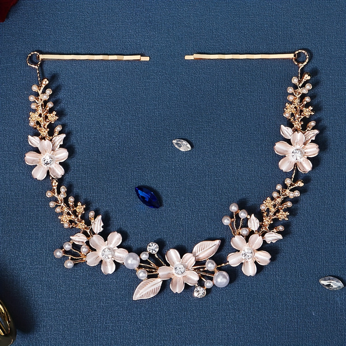 Flower Charm Hair Clip Rhinestone Pearl Bridal Headband