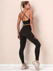 2Pcs Sporty Set Crop Top & High Waist Pant Active Wear