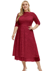 Floral Print Mesh Sleeve Midi Dress Plus Size