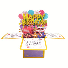 1pc Balloon Cake Birthday Greeting Card 3D Pop Up Box Holiday Blessing Card