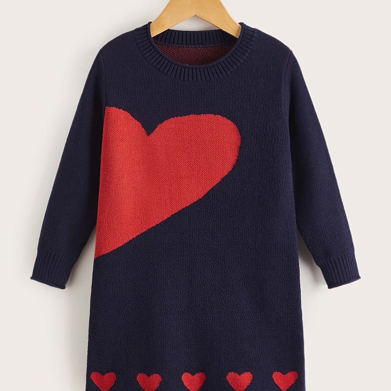 Toddler Girls Heart Pattern Sweater Dress Kids Spring Clothes