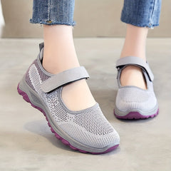 Women's Hook & Loop Walking Shoes Breathable Knitted Low Top