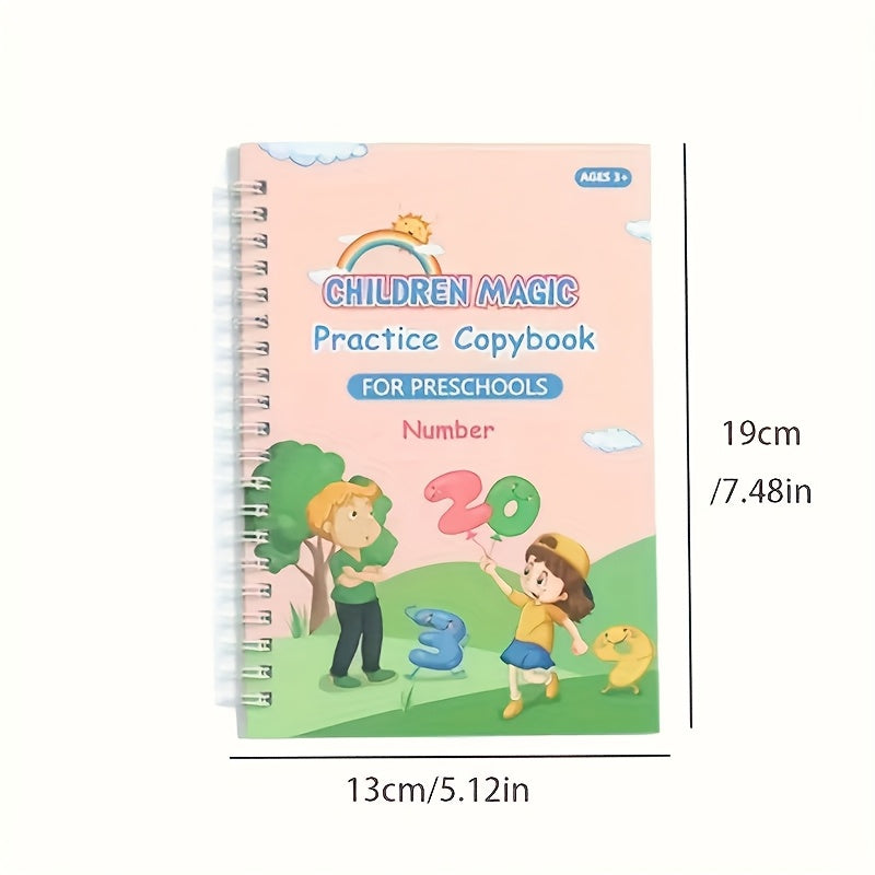 4pc Kids' Handwriting Workbooks Grooved Pages Writing Stickers & Pen