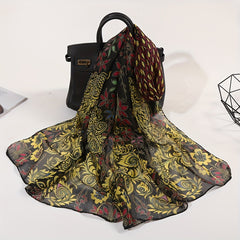 Peacock Print Chiffon Boho Vintage Shawl Head Wrap