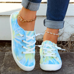Women's Tie Dye Canvas Shoes Lace Up Flat Walking Anti Slip Sneakers