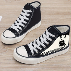 Cat Print Plush Lined Thermal Chunky Canvas Sneakers