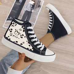 Cow Print Plush Lined Thermal Chunky Canvas Sneakers