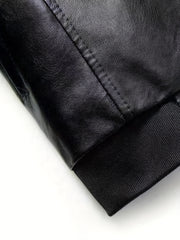 Men's Zip Up Faux Leather Jacket Baseball Collar