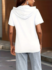 Solid Drawstring Hoodie Short Sleeve Casual