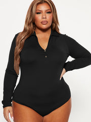 Solid Button Long Sleeve Bodysuit