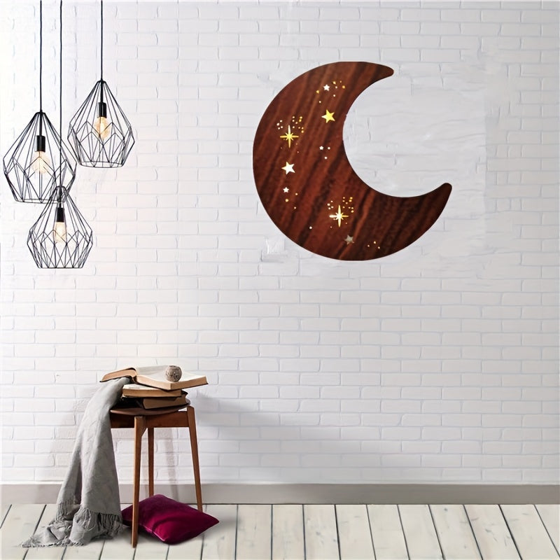 LED Moon Stars Night Light Wooden Wall Decoration