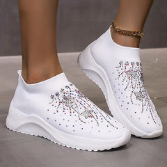 Rhinestone Decor Platform Slip-On Sneakers Outdoor Walking Shoes
