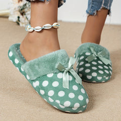 Women's Polka Dot Plush Slippers Bowknot Fuzzy Shoes
