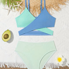 Girls 2pcs Bikini Set Crisscross Top Briefs Swimsuit Set