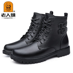 LAORENTOU Men's Leather High Top Lace Up Boots