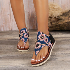 Sunflower Pattern Thong Sandals Bohemian Style Beach Sandals for Women