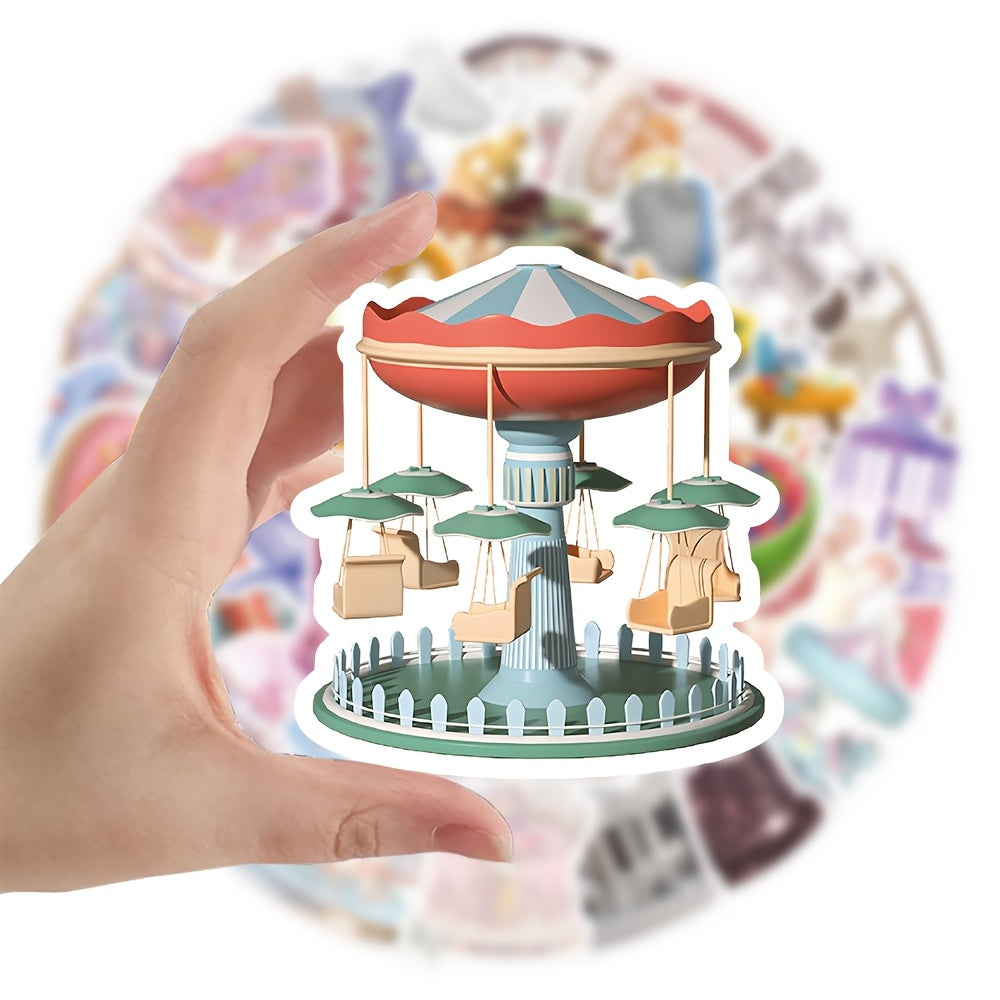 52pcs 3D Amusement Park Cartoon Stickers for Scrapbooks Desks Water Bottles