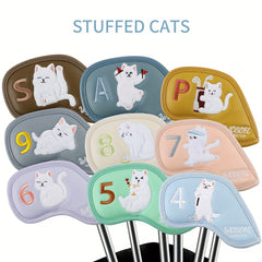 9pcs Plush Cat Golf Iron Head Cover Set - PU Waterproof Material