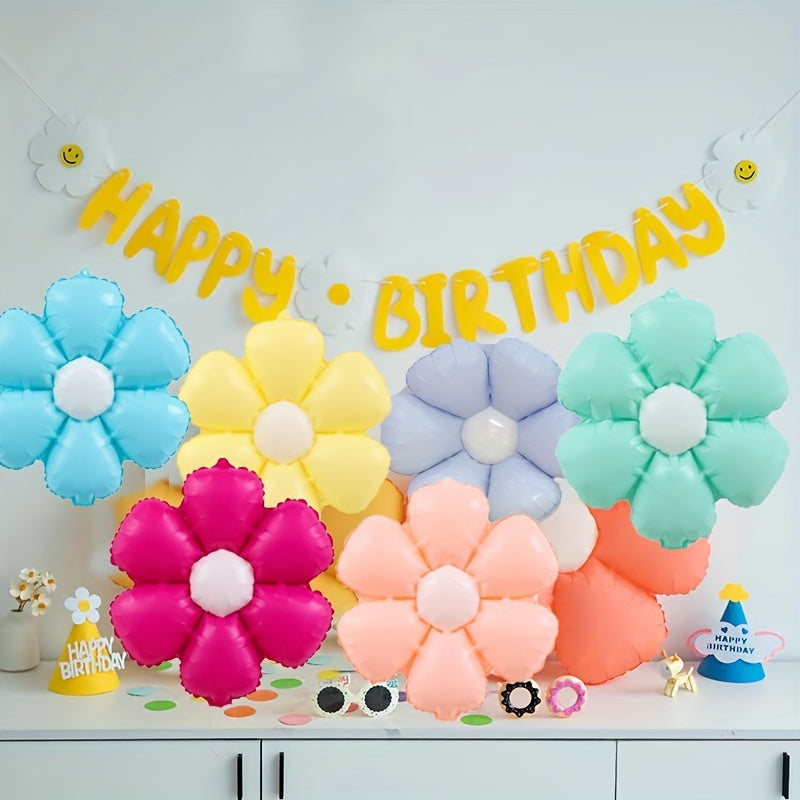 6pcs 18" Small Flower Balloons for Birthday Parties, Macaron Foil Balloons