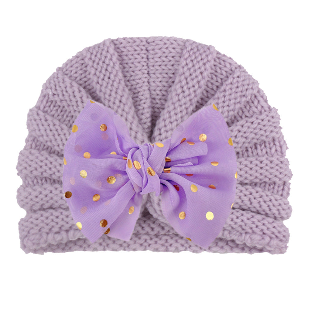 Kids' Knitted Winter Hat with Bow Breathable Hand Wash