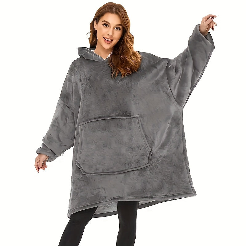 Unisex Wearable Blanket Fleece Plush Hooded Casual Comfortable Blanket