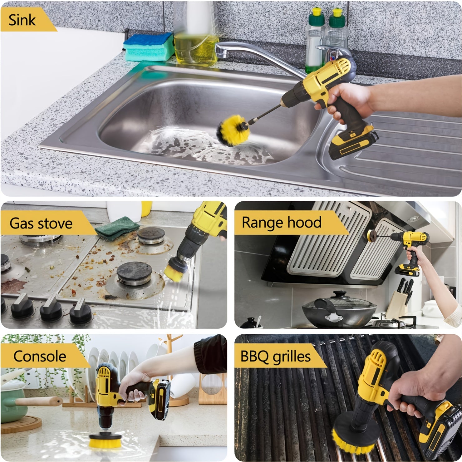 4pcs Drill Brush Attachment Set Power Scrubber Brush Cleaning Kit