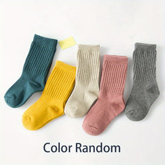 3 Pairs Girls Kids Cotton Blend Stacking Socks Vertical Stripe Crew Socks