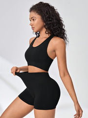 2pcs Yoga Set Moisture Wicking Sports Bra & High Waist Shorts