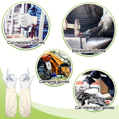 Beekeeping Gloves Thick Goatskin Leather Canvas Sleeves