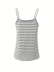 Striped Zipper Spaghetti Strap Top Casual V neck Sleeveless Cami Top