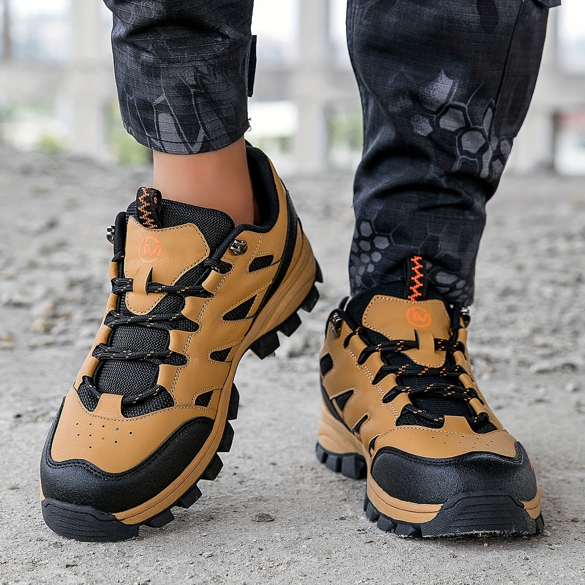 Men's Lace Up PU Leather Hiking Shoes Breathable Anti skid
