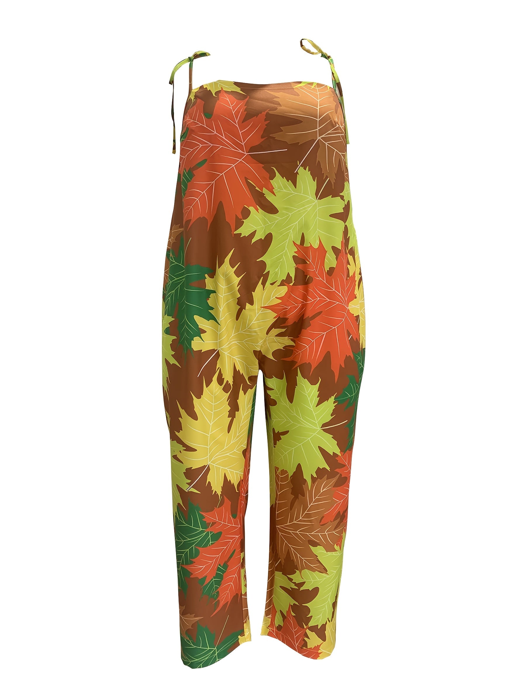 Maple Print Tie Shoulder Jumpsuit